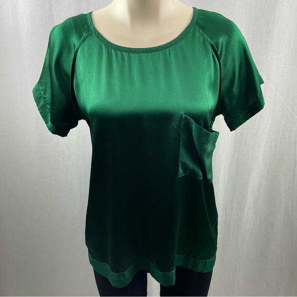 Pink Tartan Tops - Pink Tartan Green Silk Short Sleeve Blouse S